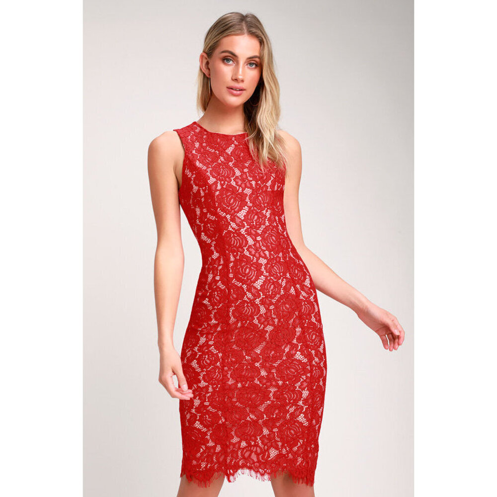 NWOT Lulus Corita Red Lace Sleeveless Midi Dress - Size S